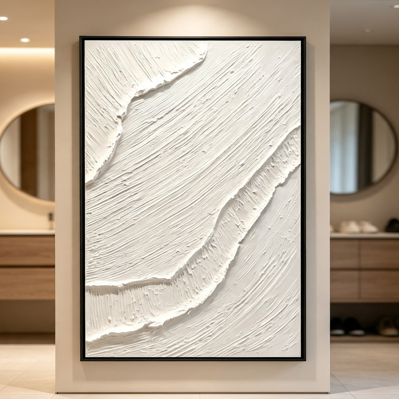 Home Decor White - Lukisan Minyak Abstrak Tekstur Tebal 3D