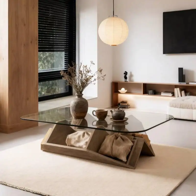 Home Decor Center - Meja Kopi Kaca Cina Kayu Hitam