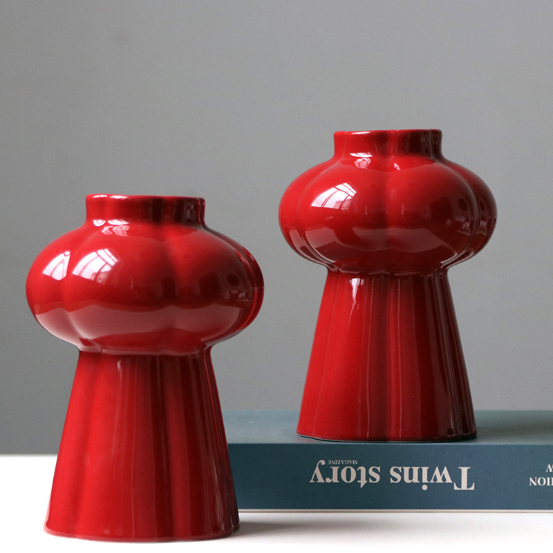 Home Decor Center - 1Pcs Vas Keramik Merah, Pot Bunga