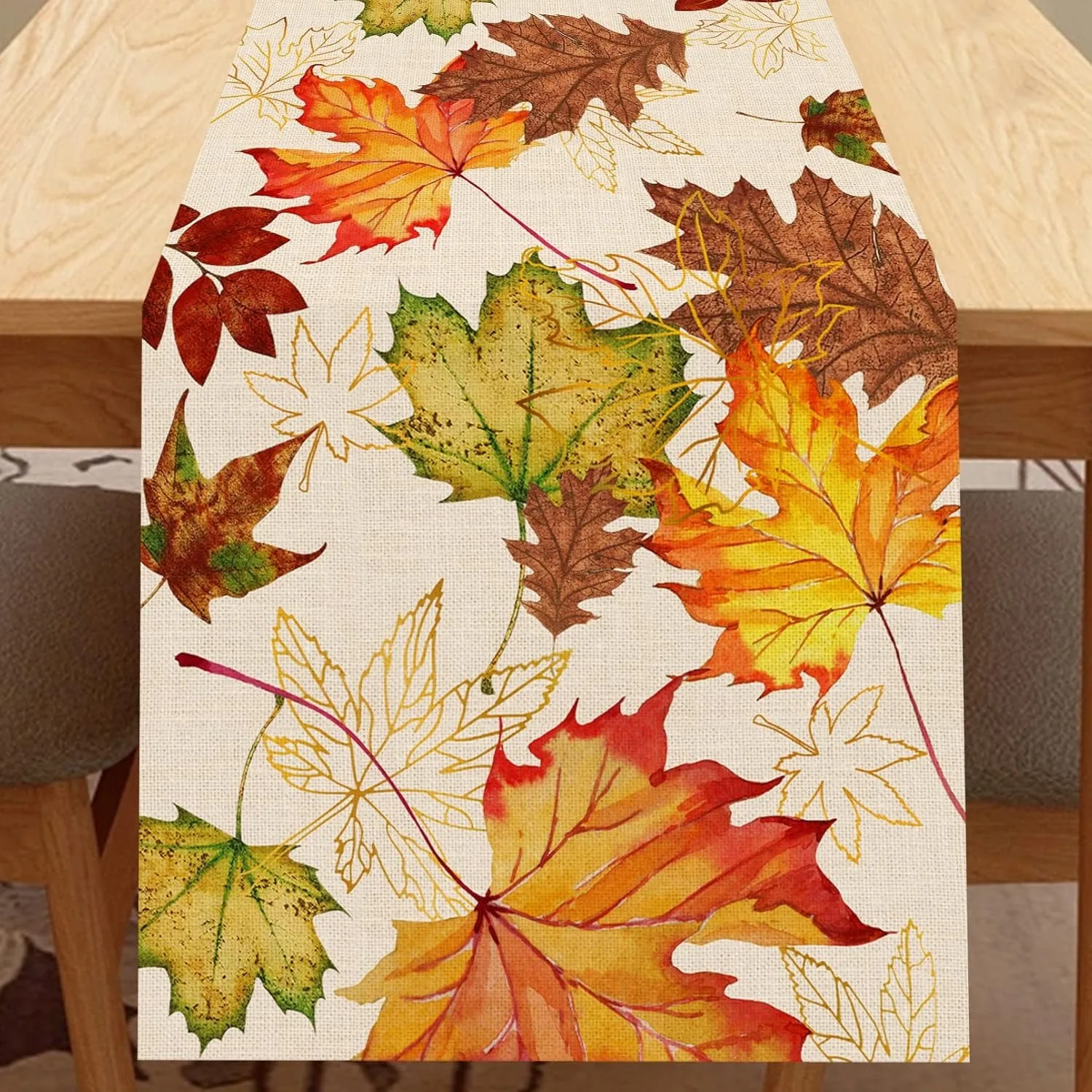 Linen Table Runner - Taplak Meja Motif Maple Musim Gugur