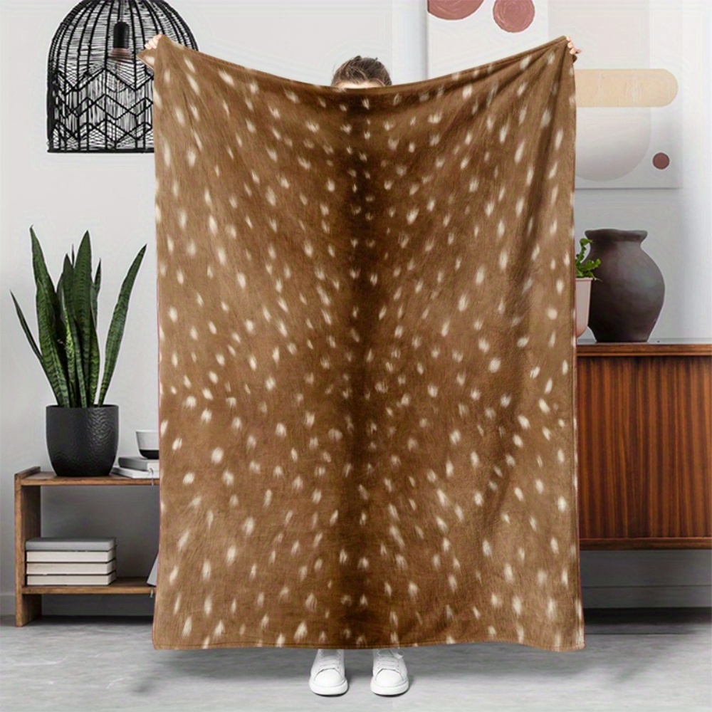 Neutral Throw Blanket - Selimut Flanel Bertekstur Hewan Berbintik Coklat