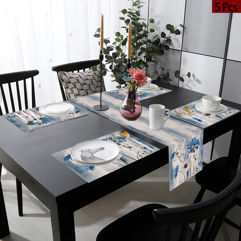 Linen Table Runner - VIKAMA Set Alas Meja Motif Bunga
