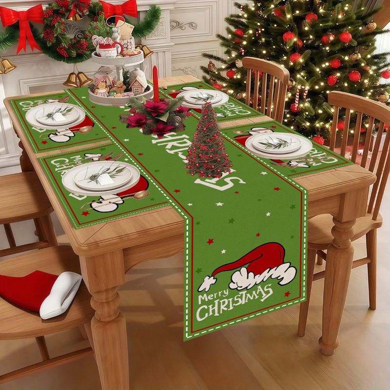 Linen Table Runner - VIKAMA Set Alas Meja Natal Kartun
