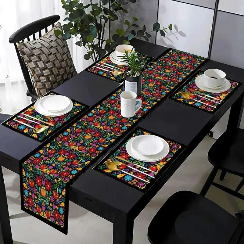 Linen Table Runner - VIKAMA Set Alas Meja Motif Bunga