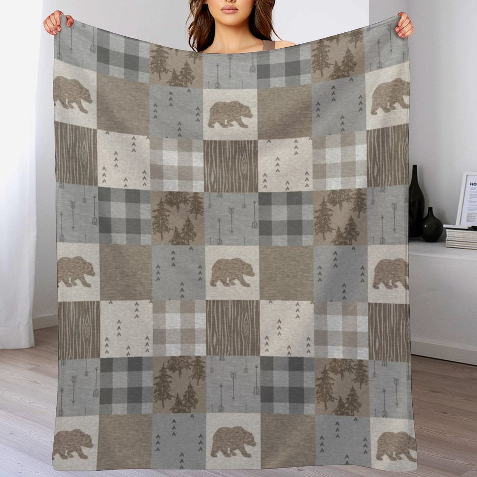 Neutral Throw Blanket - Selimut Patchwork Beruang - Selimut Lembut