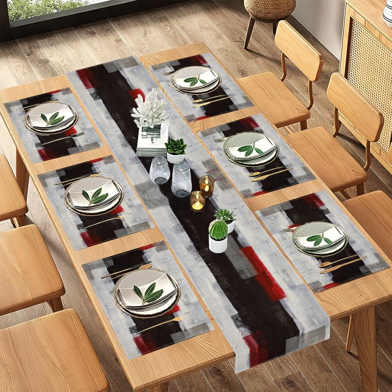 Set Alas Meja Abstrak Modern y - Linen Table Runner ulasan dan harga