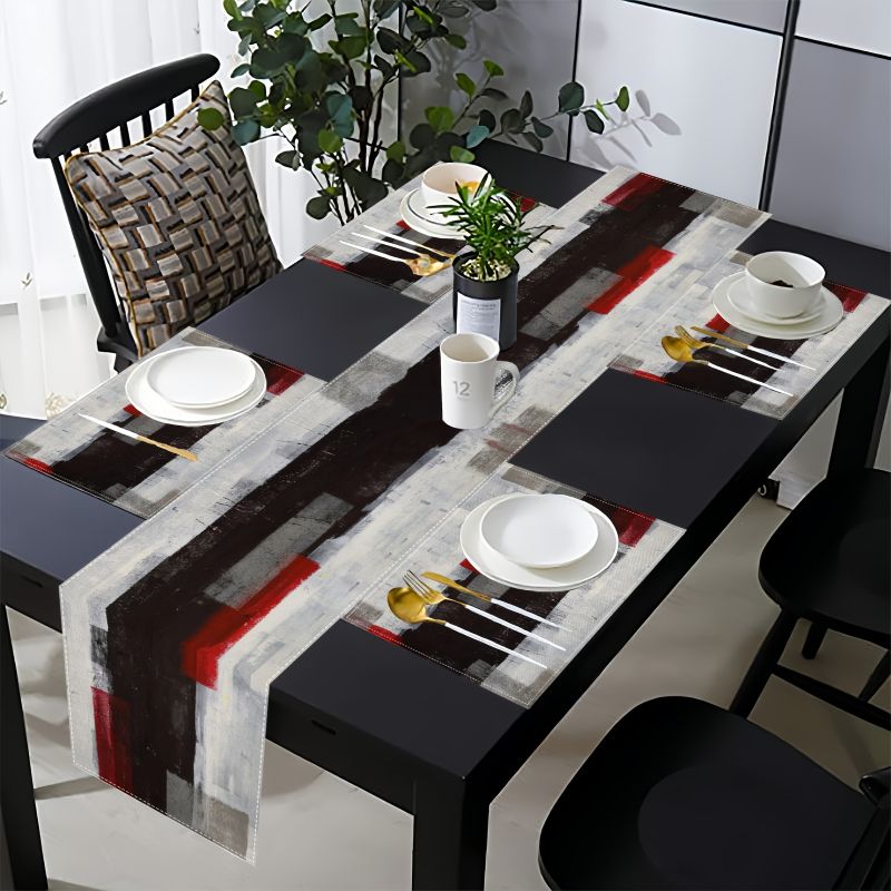 Set Alas Meja Abstrak Modern y - Linen Table Runner ulasan dan harga
