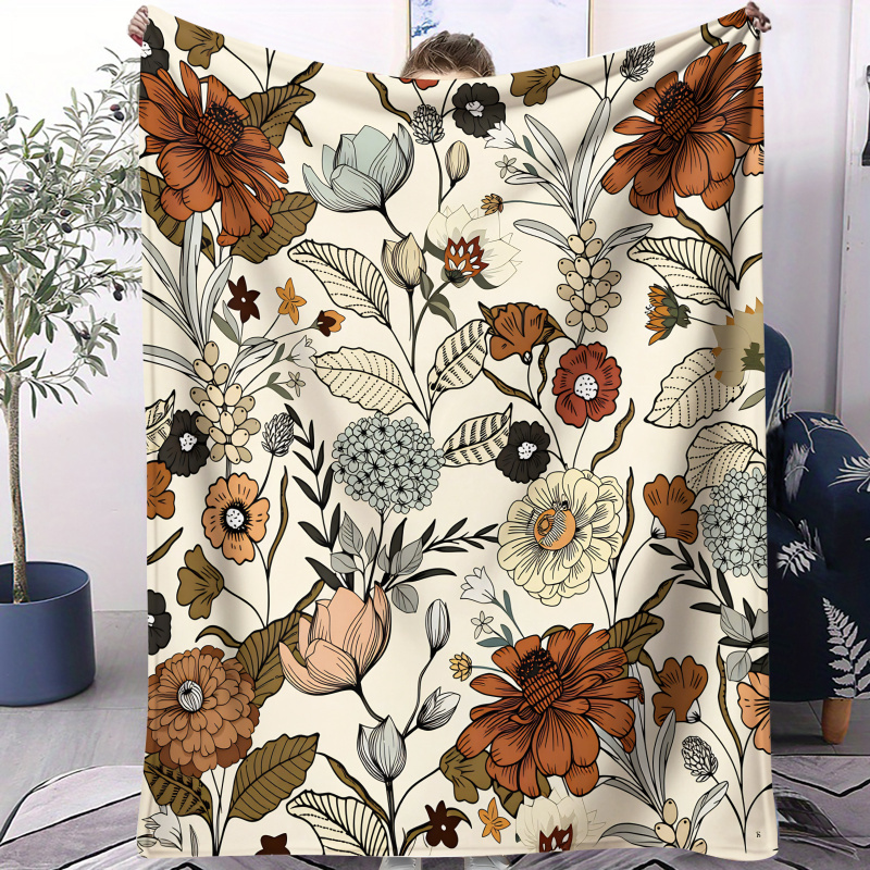 Selimut Fleece Motif Bunga Bot - Neutral Throw Blanket ulasan dan harga