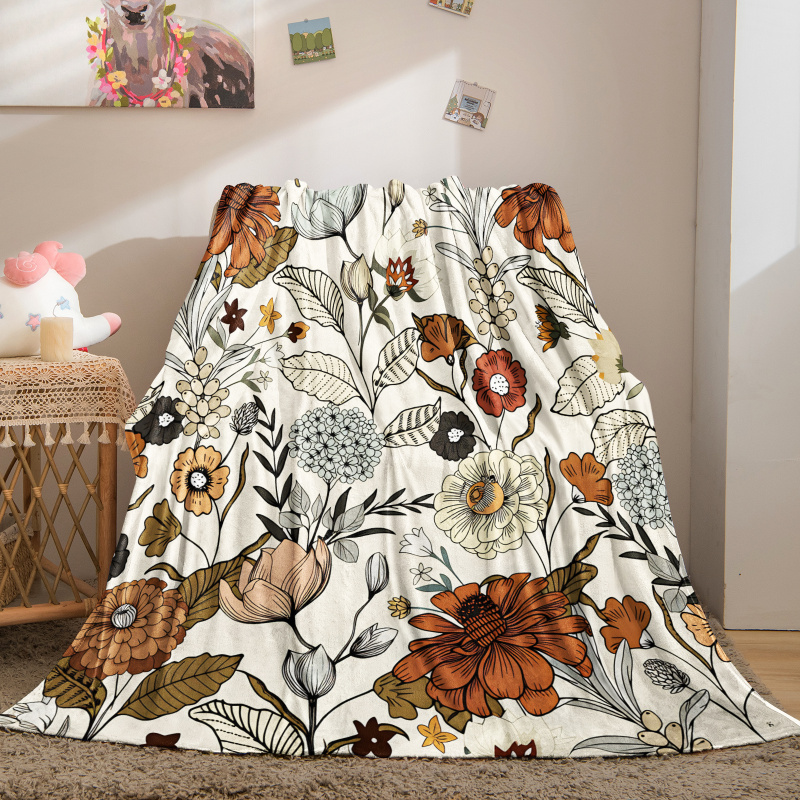 Selimut Fleece Motif Bunga Bot - Neutral Throw Blanket ulasan dan harga