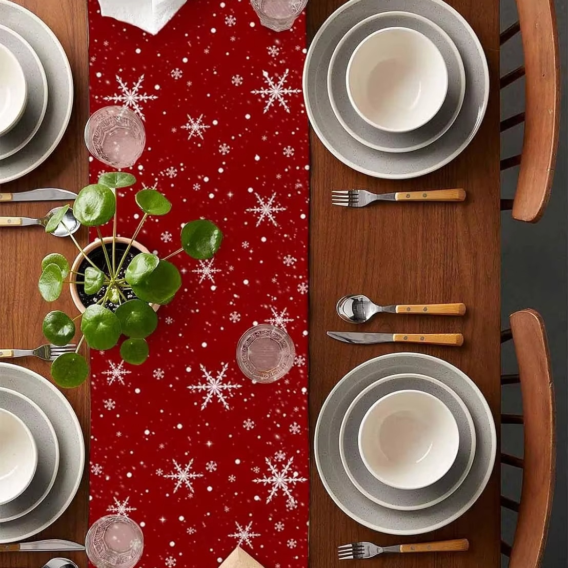 Taplak Meja Merah Motif Pohon  - Linen Table Runner ulasan dan harga