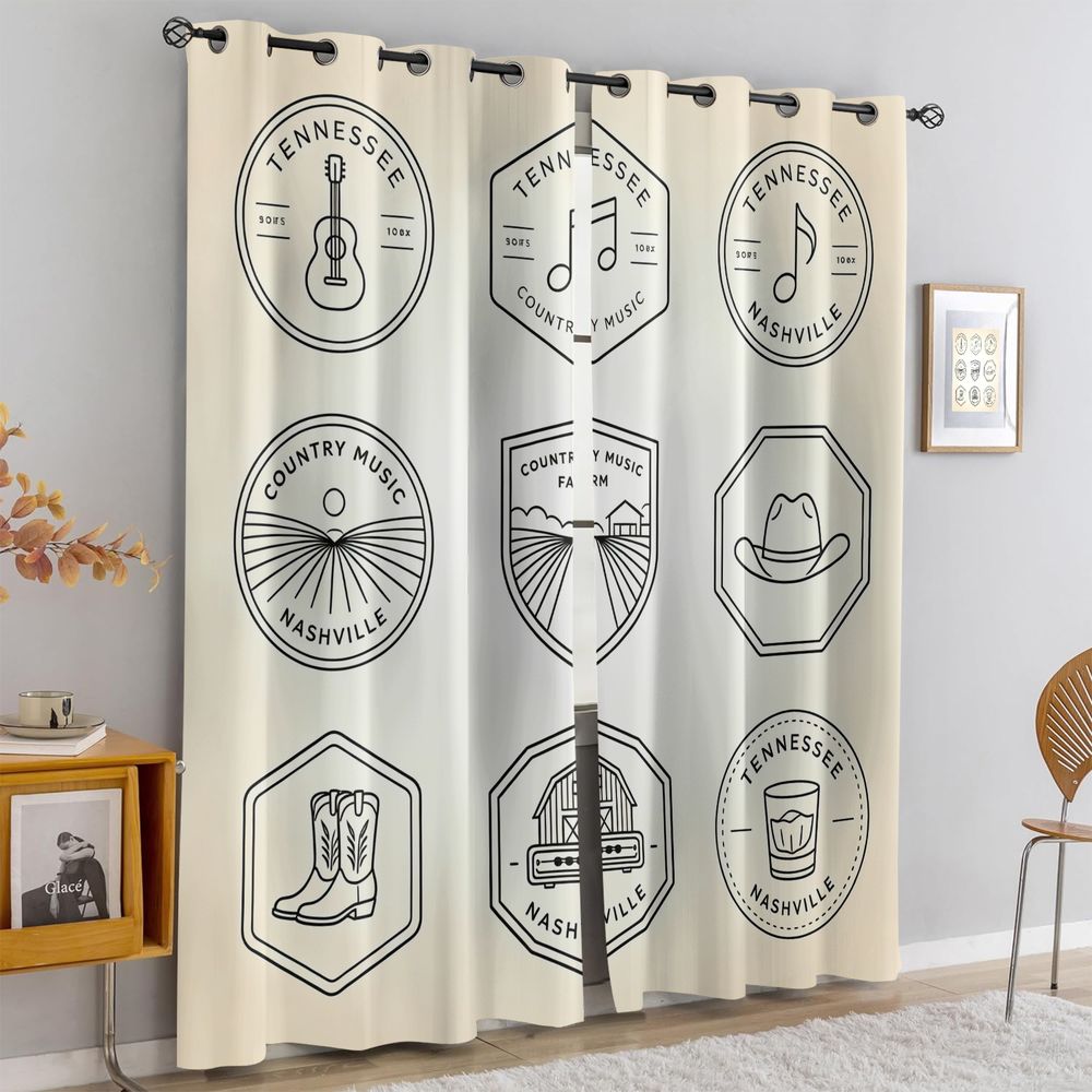 Tirai Bertema Musik Country Te - Home Decor White ulasan dan harga