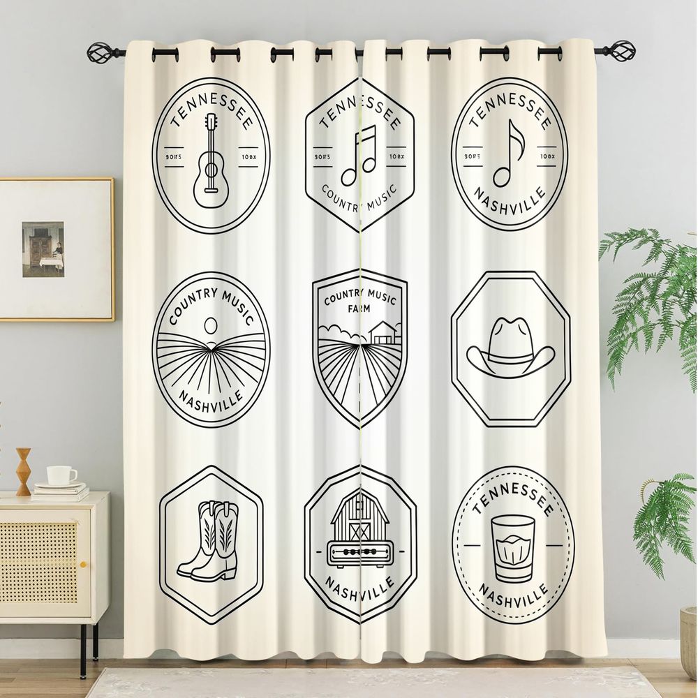Tirai Bertema Musik Country Te - Home Decor White ulasan dan harga