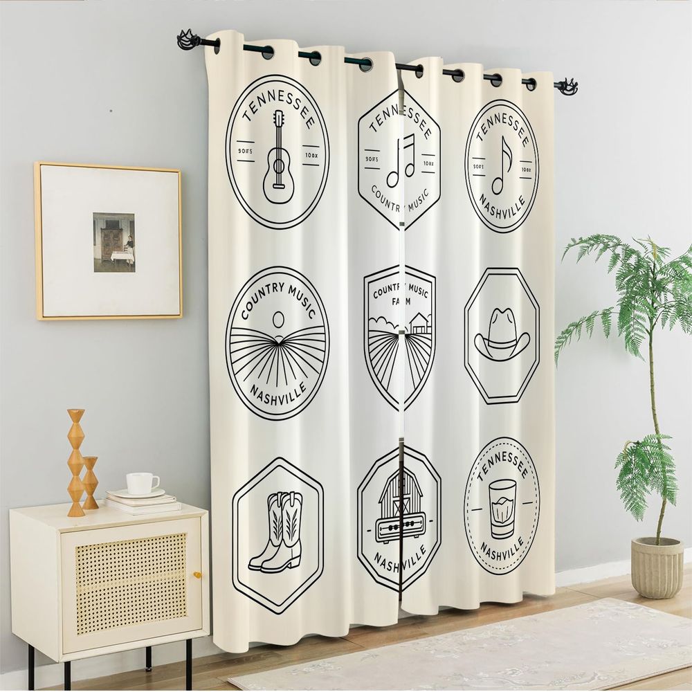 Tirai Bertema Musik Country Te - Home Decor White ulasan dan harga