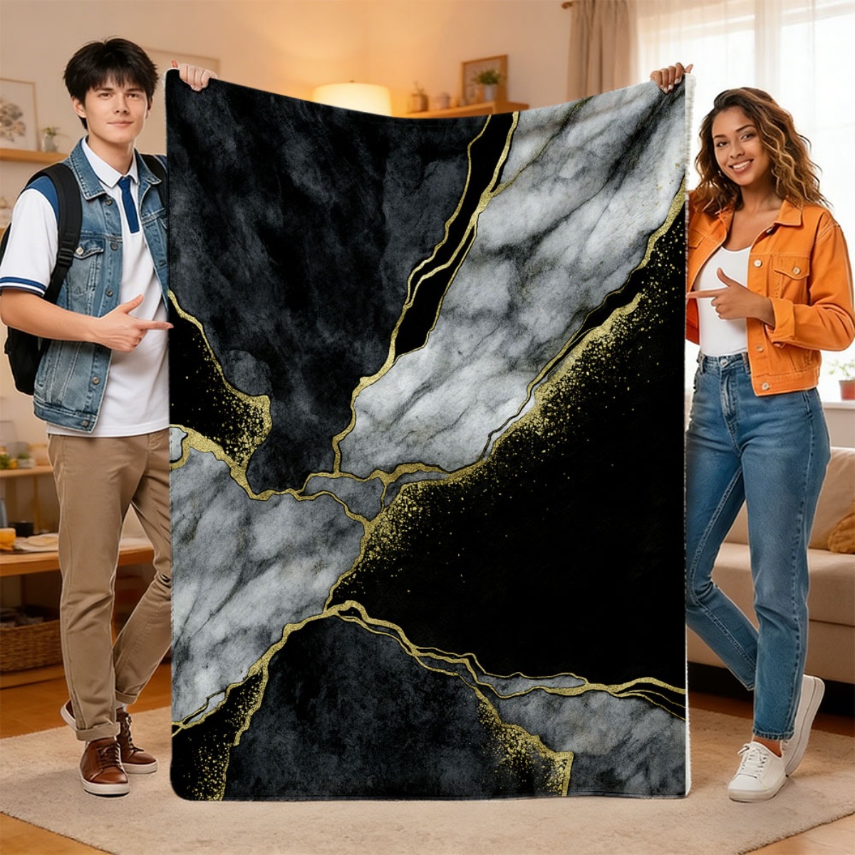 Selimut Grafis Marmer Jade Gre - Neutral Throw Blanket ulasan dan harga