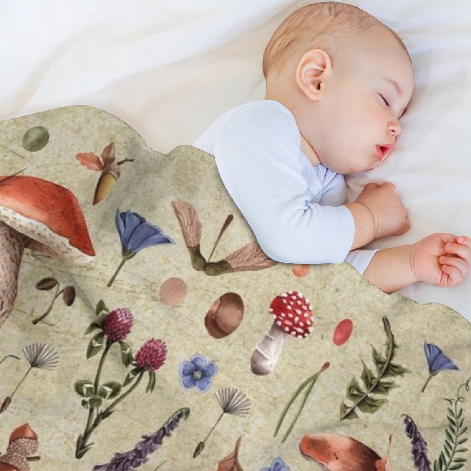 Jamur botani retro, bunga liar - Neutral Throw Blanket ulasan dan harga